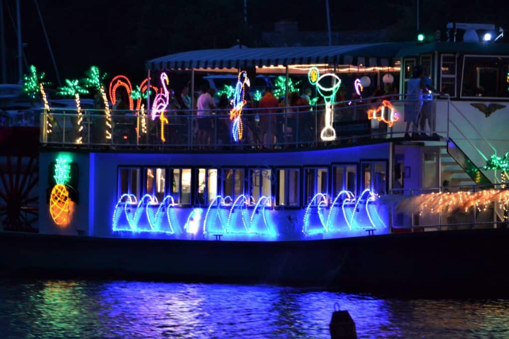 Neon lights on a party boat