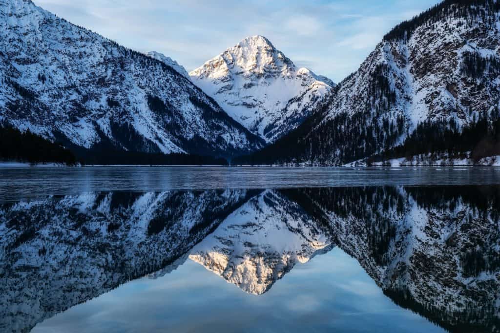 Landscape in Austria. Mountains and reflections in the lake.