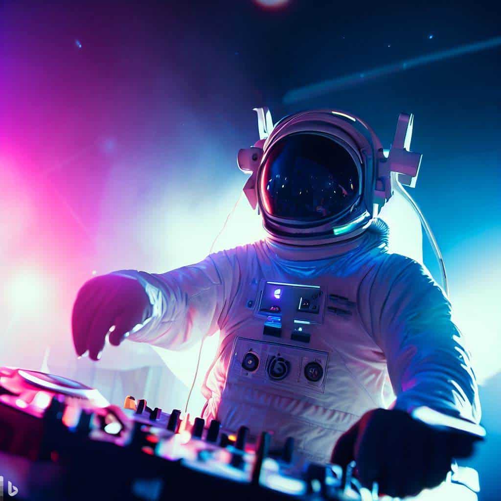 astronaut being a dj at a club